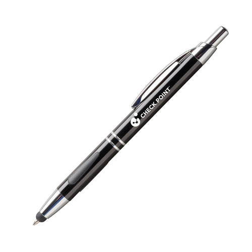 636 - Black Vienne Stylus Pen with laser Check Point logo